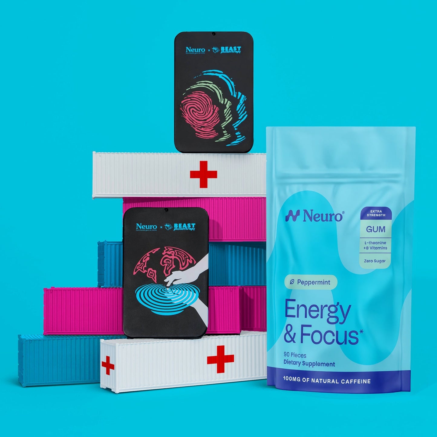 Extra Strength Energy & Focus Gum + Beast Philanthropy tins