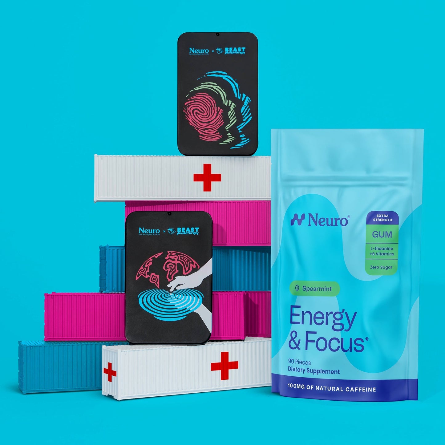 Extra Strength Energy & Focus Gum + Beast Philanthropy tins